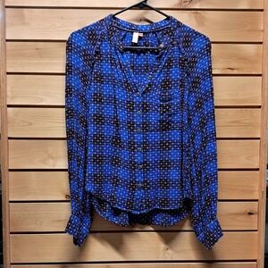 Pilcro Blue and Black Checkered Blouse Size S